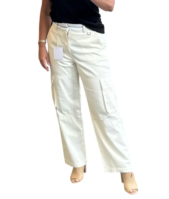 Fitted Cargo Pants-Women's Denim Pants-Addie High Rise Relaxed Cargo Trouser In Eggshell