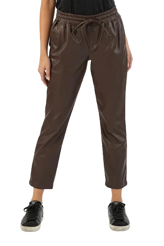 Plaid Wool Pants-Women's Warm Pants-Alanna Drawstring Pleather Pant In Brown