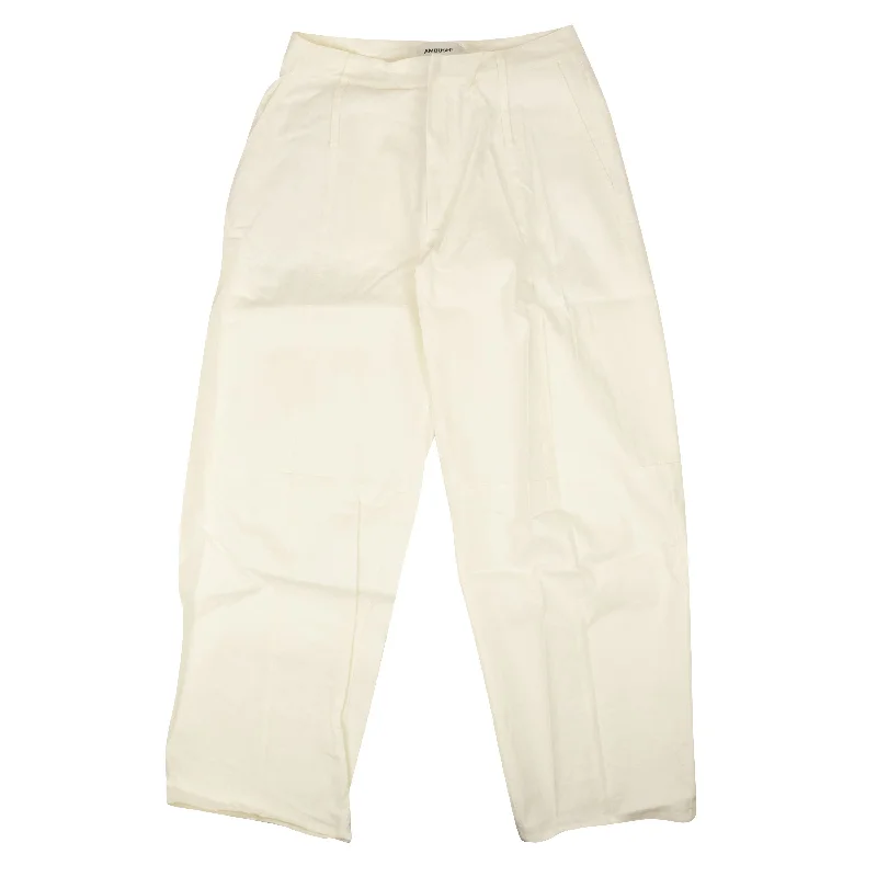 Leather Pants-Women's Comfy Pants-Ambush Linen Blend High Waist Wide Tapered Pants - White