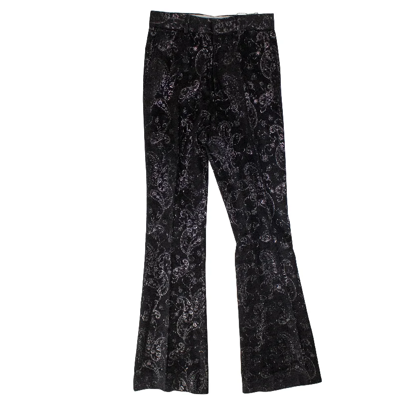 Overalls Pants-Women's Concert Pants-Amiri Paisley Velvet Glitter Flare - Black