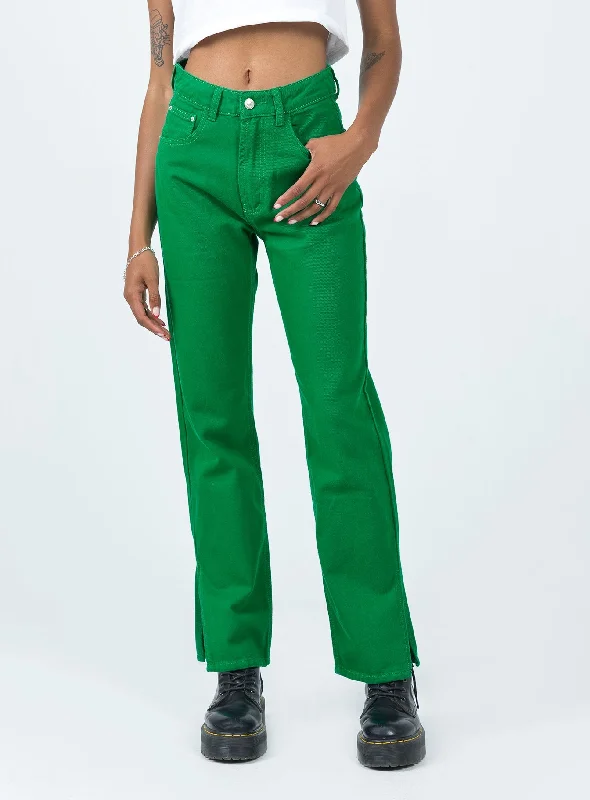 Stylish Denim Jogger Pants-Women's Side Zip Pants-Barnie Split Hem Jeans Green