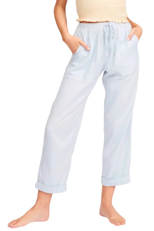 Classic Casual Pants-Women's Washed Pants-Beachy Knee Pants In Blue