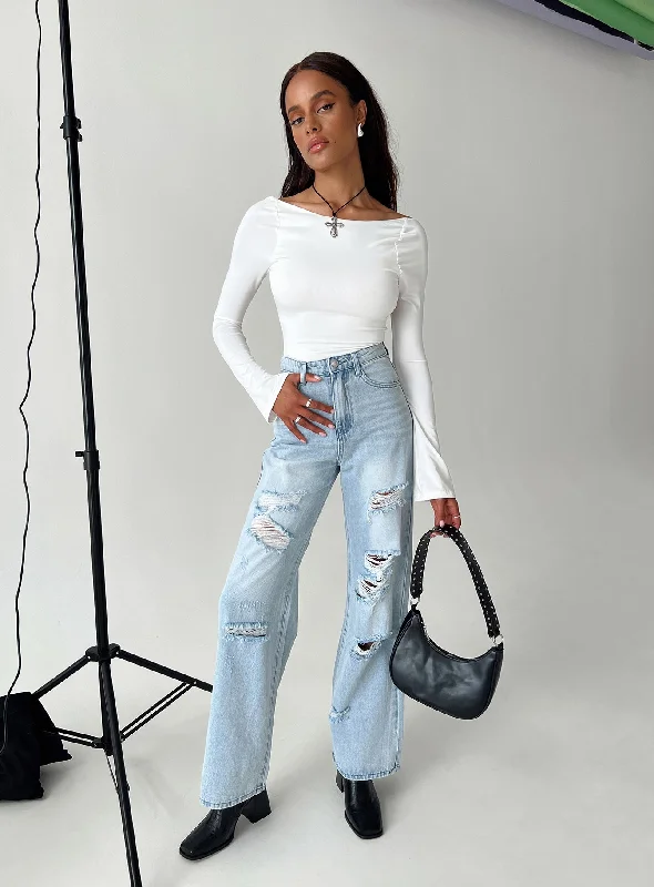 Chic Wide-leg Jogger Pants-Women's Neon Pants-Bilston Boyfriend Jeans Light Wash Denim