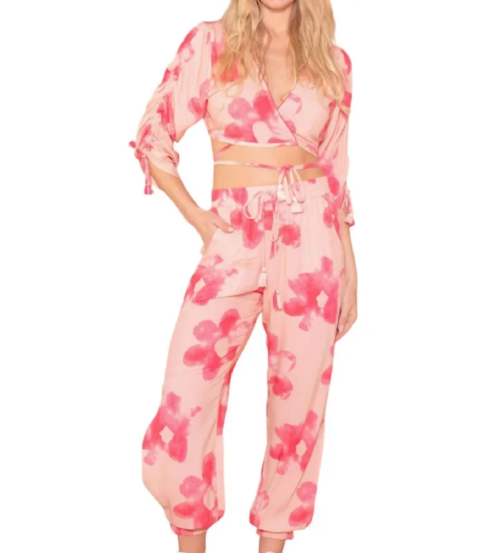 Printed Trousers Pants-Women's High Rise Pants-Bloom Pants In Pink