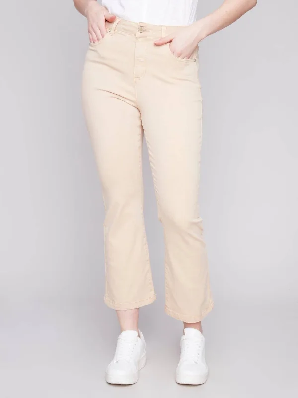 Patterned High Waist Pants-Women's Night Out Pants-Bootleg Stretch Pant In Corn