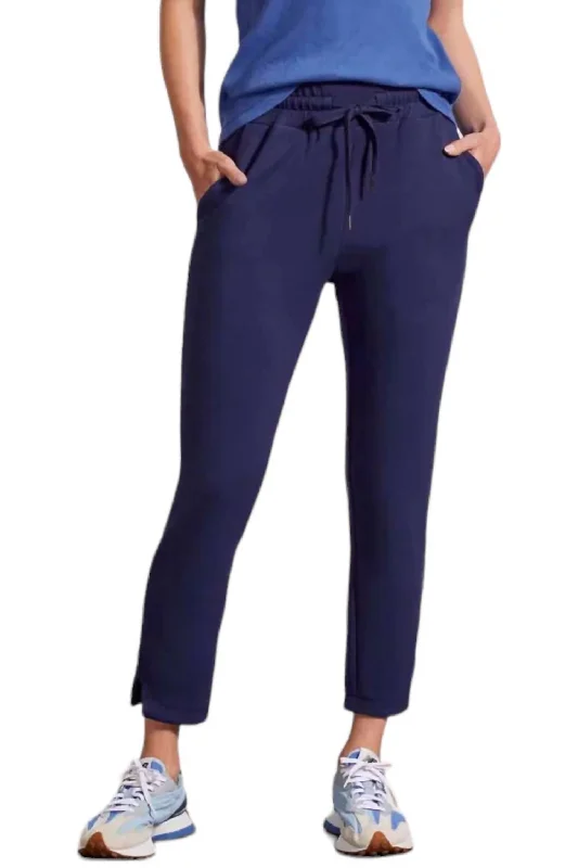 Skinny Pants-Women's Bold Color Pants-Capri Jogger Pants In Navy