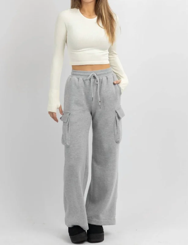 Summer Beach Pants-Women's Windproof Pants-Cargo Cozy Fleece Lounge Pants In Heather Grey