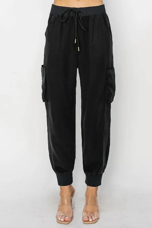 Trouser Pants-Women's Dress Pants-Cargo Jogger Pants In Black