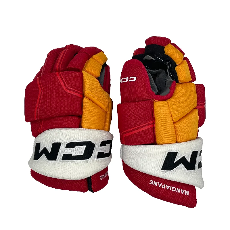 Stretchable Office Pants-Women's Retro Pants-CCM HGQLPP - NHL Pro Stock Glove - Andrew Mangiapane (Red/Yellow/White)