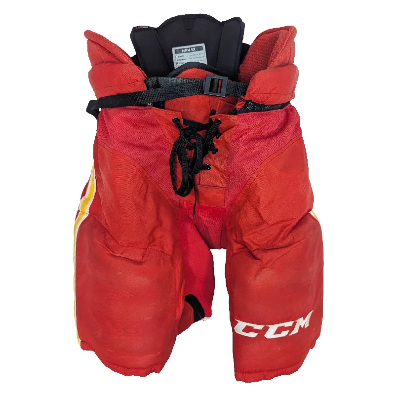 Utility Cargo Pants-Women's Pajama Pants-CCM HP45X - Used NHL Pro Stock Hockey Pants - Calgary Flames (Red/Yellow)