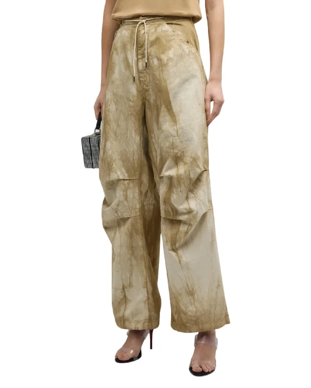 Velvet Pants-Women's Color Block Pants-Daisy Tie-Dye Military Trousers In Beige