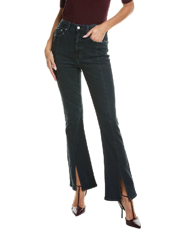 Stylish Winter Pants-Women's Checkered Pants-DAZE DENIM Go-Getter With Front Slit High Rise Fla Jean