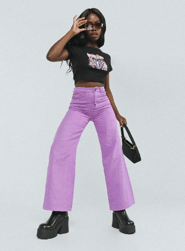 Casual High-rise Pants-Women's Shimmer Pants-Demitra Wide Leg Jeans Purple