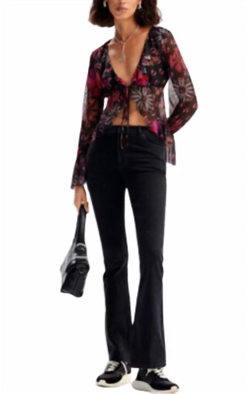 Trendy Casual Chino Pants-Women's Safari Pants-Desigual Rhinestone Flare Leg Jean In Black