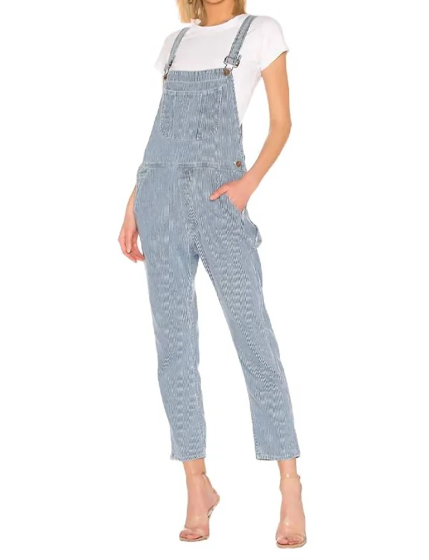 Comfortable Maternity Pants-Women's Yoga Pants-Dolly Long Overalls In Blue/white