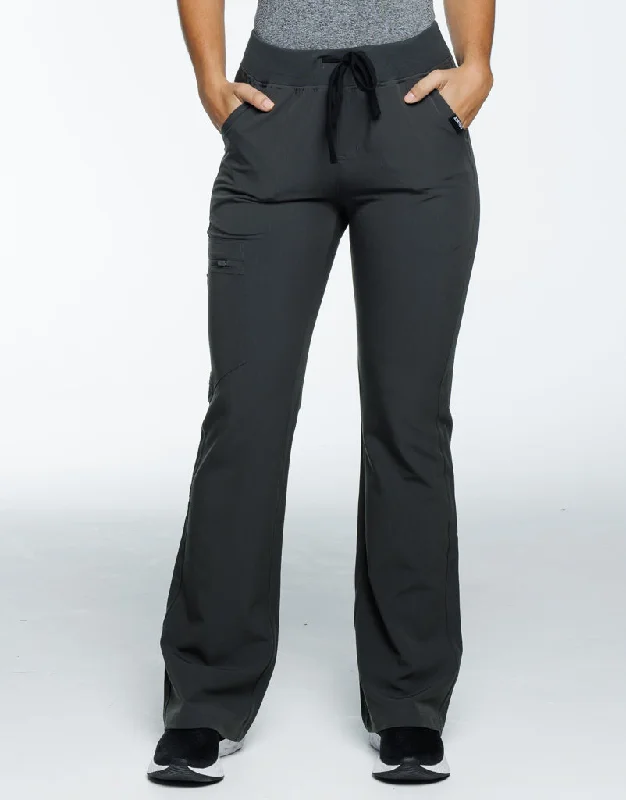 Stylish Denim Chinos Pants-Women's Moisture-Wicking Pants-Essential Flare Scrub Pants - Asphalt