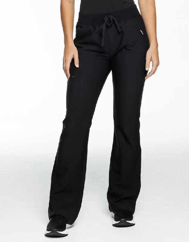 Elastic Waist Pants-Women's Jogging Pants-Essential Flare Scrub Pants - Black