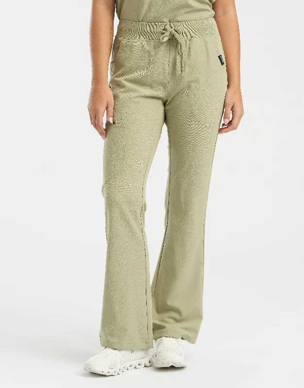 Formal Business Pants-Women's Cozy Pants-Essential Flare Scrub Pants - Matcha