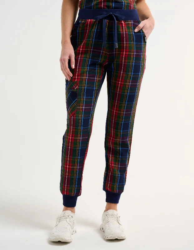 Comfortable Pants-Women's Active Pants-Essential Jogger Scrub Pants - Christmas Blue Tartan