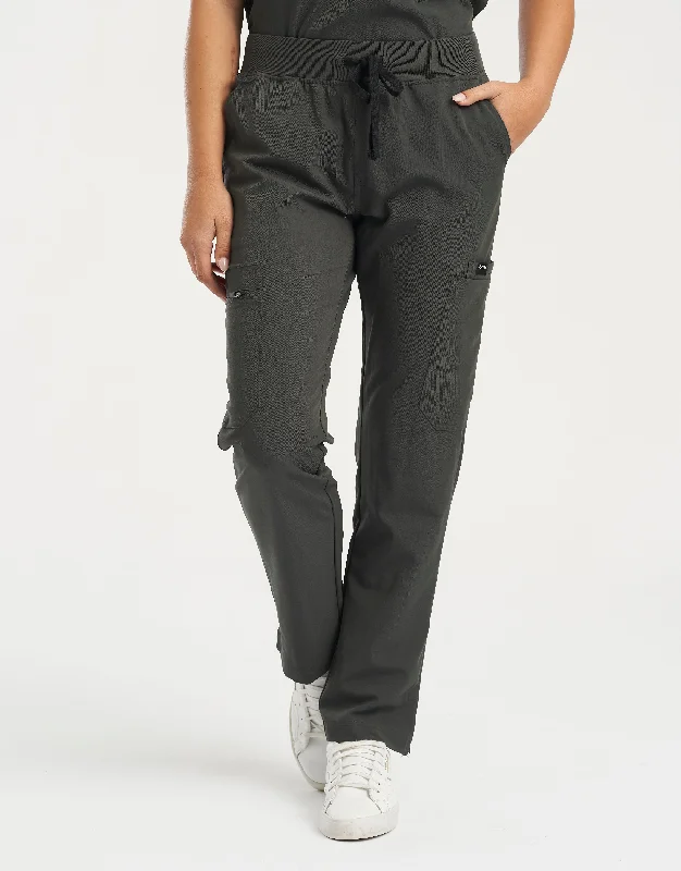 Classic Slim-fit Pants-Women's Linen Pants-Essential Multi-Pocket Scrub Pants - Asphalt