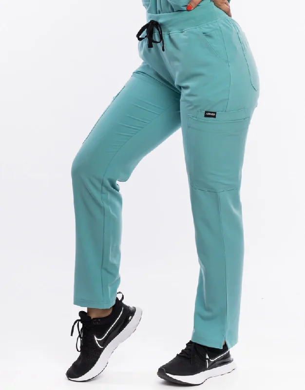 Wool Blend Stretch Pants-Women's Travel Pants-Essential Multi-Pocket Scrub Pants - Audrey Teal