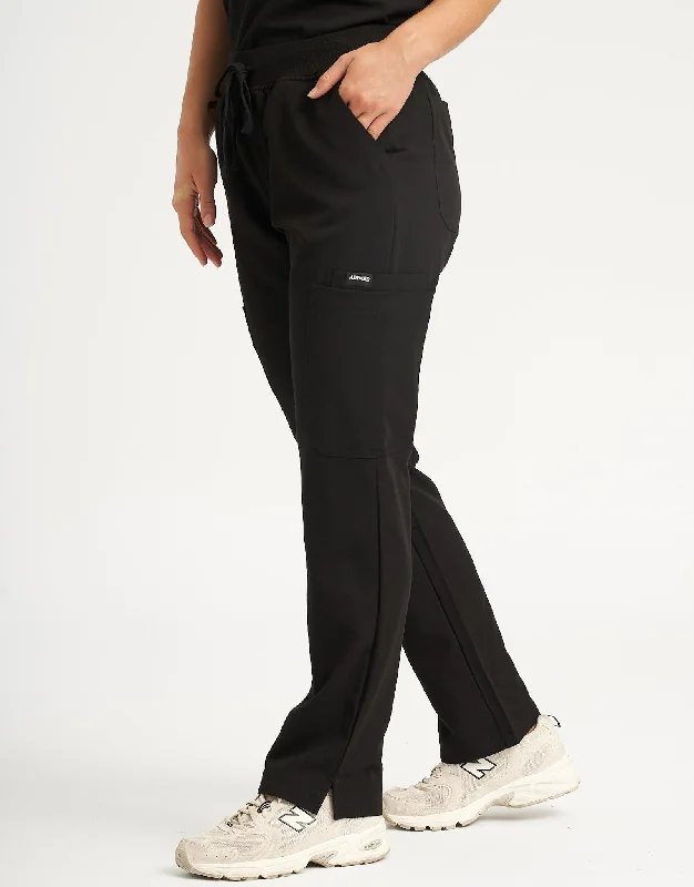 Relaxed Summer Pants-Women's Date Night Pants-Essential Multi-Pocket Scrub Pants - Black