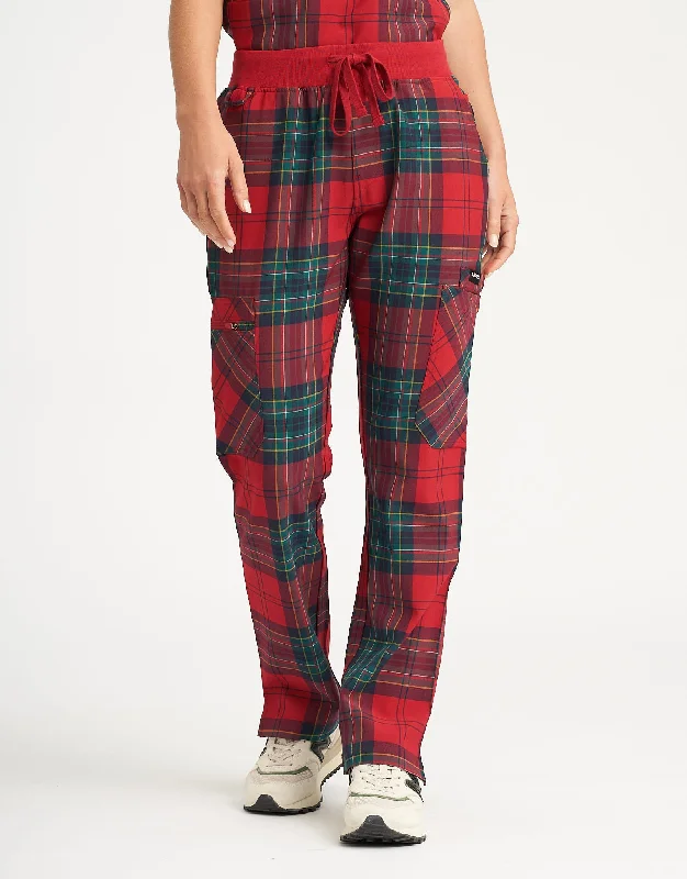 Elegant Maternity Pants-Women's Waterproof Pants-Essential Multi-Pocket Scrub Pants - Christmas Red Tartan