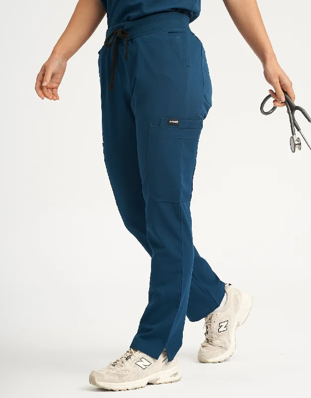 Sports Pants-Women's Bohemian Pants-Essential Multi-Pocket Scrub Pants - Gibraltar Blue