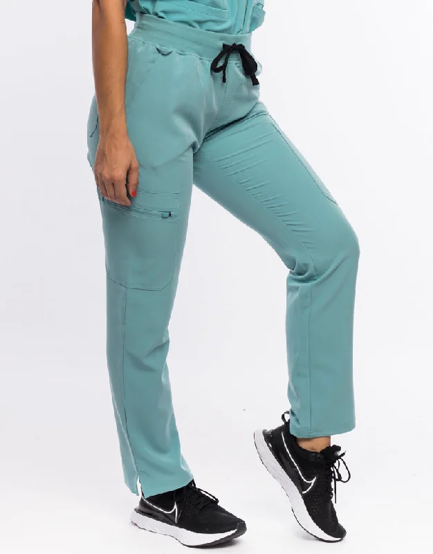 Casual Chic Pants-Women's Cotton Pants-Essential Multi-Pocket Scrub Pants (Sample) - Audrey Teal