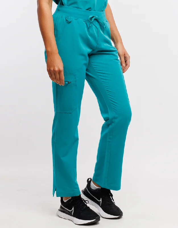 Comfortable Stretch Wool Pants-Women's Vacation Pants-Essential Multi-Pocket Scrub Pants - Sydney Teal