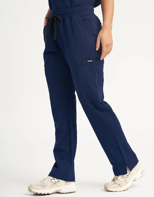 Fitted Stretch Chinos Pants-Women's Pull-On Pants-Essential Multi-Pocket Scrub Pants - True Navy