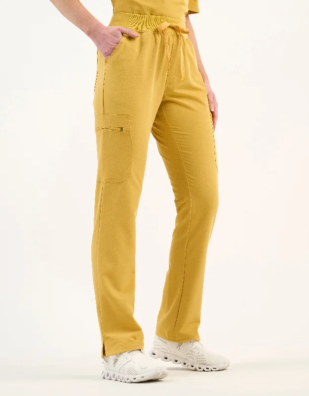 Vintage Checkered Pants-Women's Bootcut Pants-Essential Multi-Pocket Scrub Pants - Yellow Gold