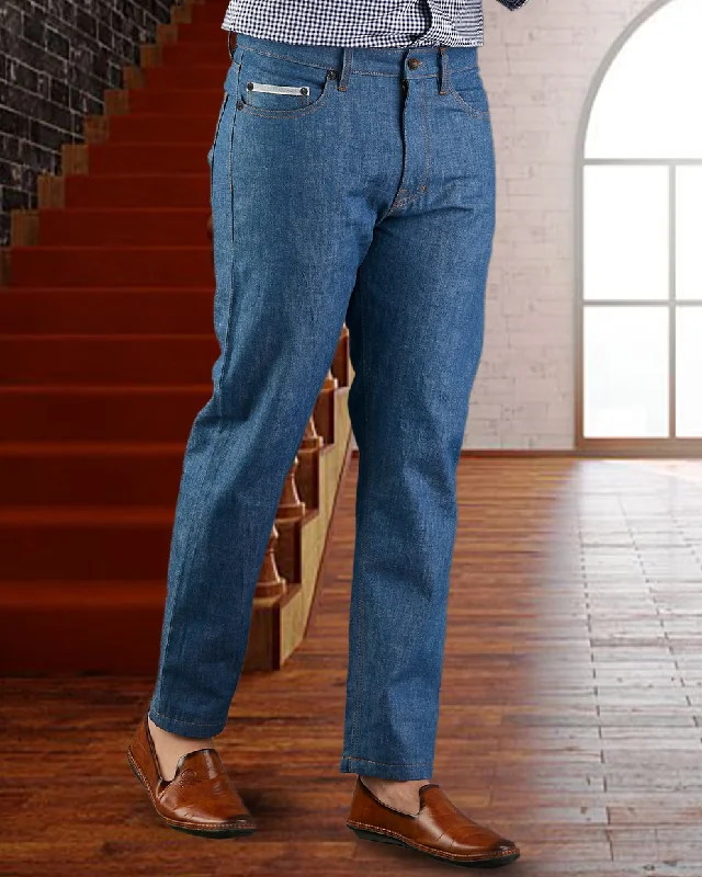 Retro-style Pants-Women's Front Zip Pants-EZS Light Blue Selvedge Jeans - 13 Oz