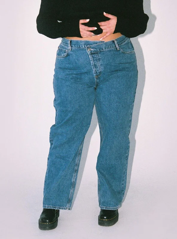 Business Casual Pants-Women's Bootcut Pants-Holly Asymmetric Straight Leg Jean Denim Curve