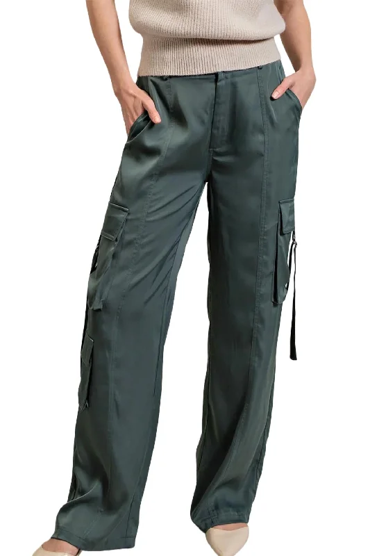 Stretch Fabric Pants-Women's Bell Bottom Pants-I Want It All Cargo Pants In Green