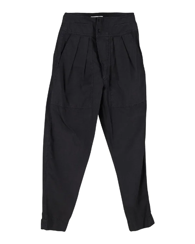 Comfortable Dressy Pants-Women's Patterned Pants-Isabel Marant Pleated Trousers in Black Cotton