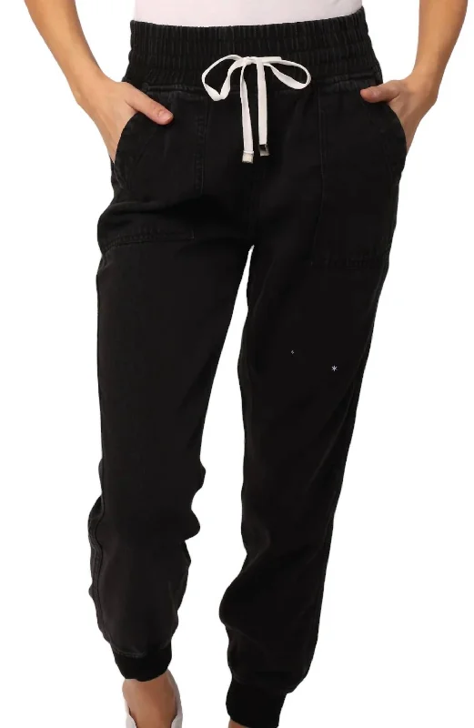 Nightwear Pants-Women's Herringbone Pants-Jacey Super High Rise Cropped Jogger In Black