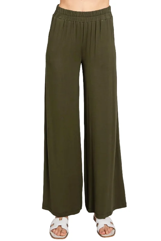 All-Season Pants-Women's Bohemian Pants-Let's Lounge Wide Leg Pant In Deep Olive