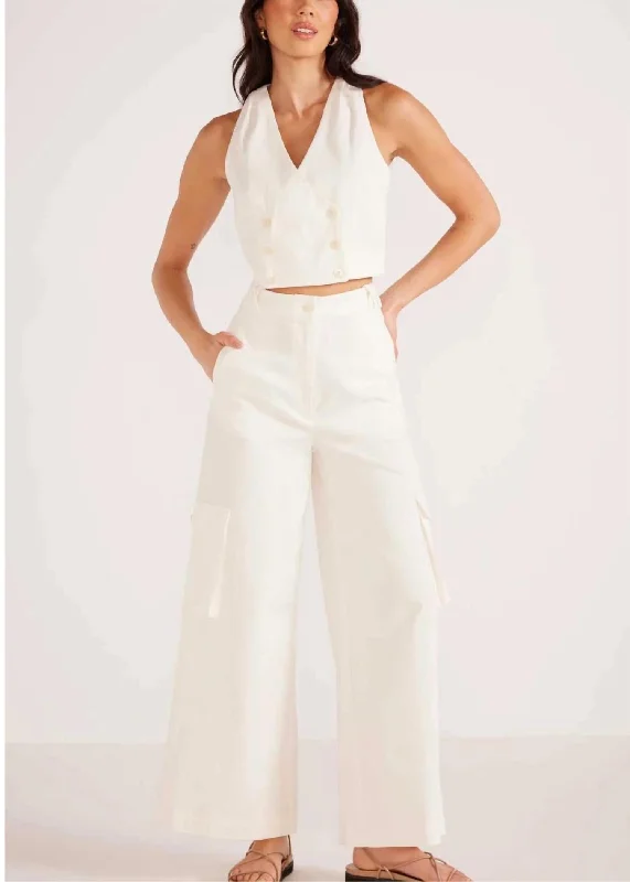 Patterned Pants-Women's Double-Waist Pants-Lottie Cargo Pants In White