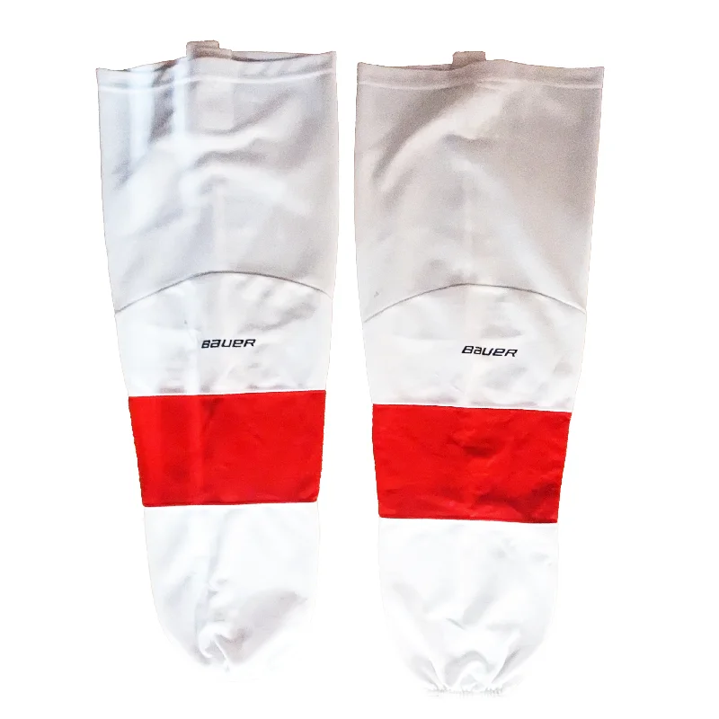 Ruffled Pants-Women's Sarong Pants-NCAA - Bauer Hockey Socks - (Red/White)