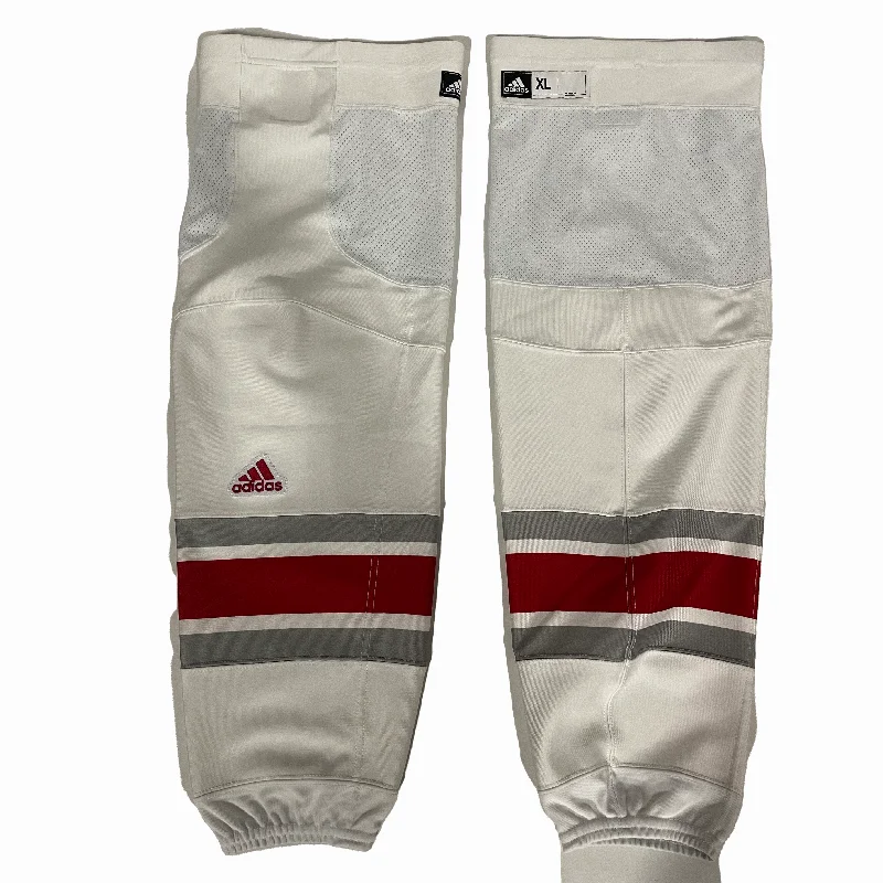 Patterned Jogger Pants-Women's High Rise Pants-NCAA - New Adidas Hockey Socks (White/Red/Grey)