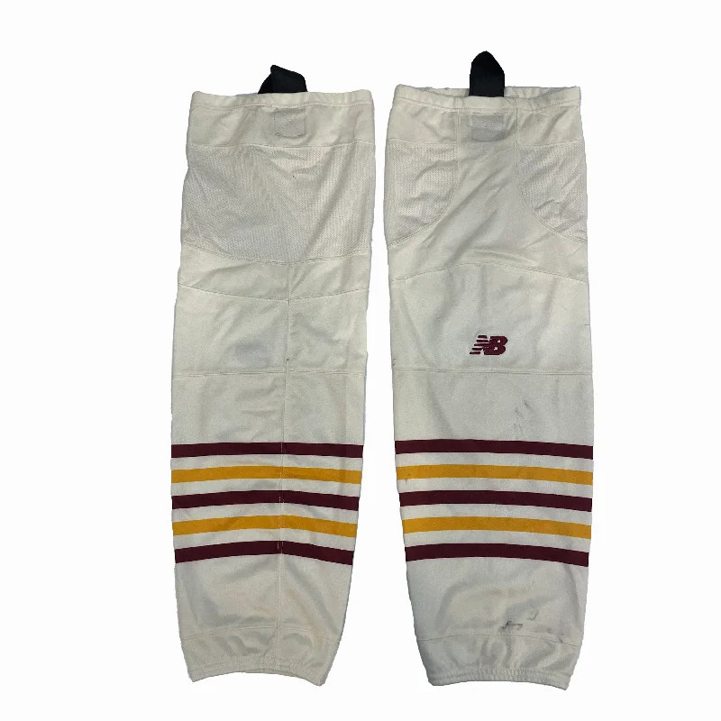 Elegant Jogger Pants-Women's Moto Pants-NCAA - Used New Balance Hockey Socks "Fenway Series" (Beige/Gold/Maroon)