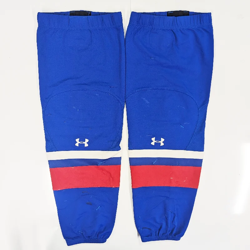 Straight Fit Pants-Women's Printed Pants-NCAA - Used Under Armour Hockey Socks (Blue/White/Red)