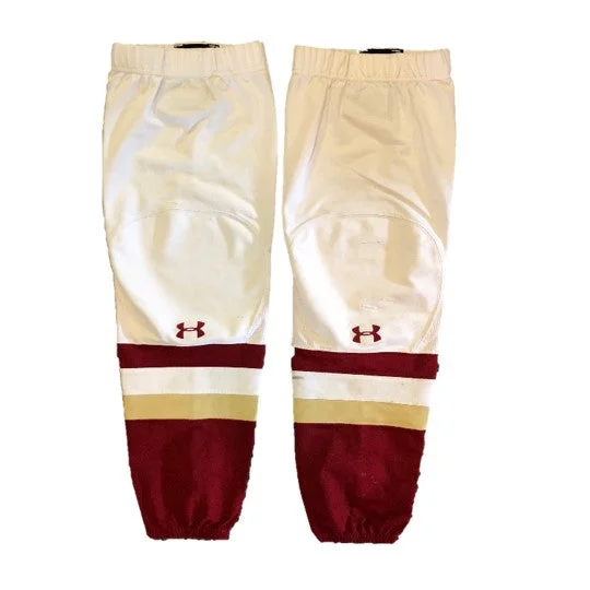 Harem Style Pants-Women's Split Leg Pants-NCAA - Used Under Armour Hockey Socks (White/Maroon/Gold)