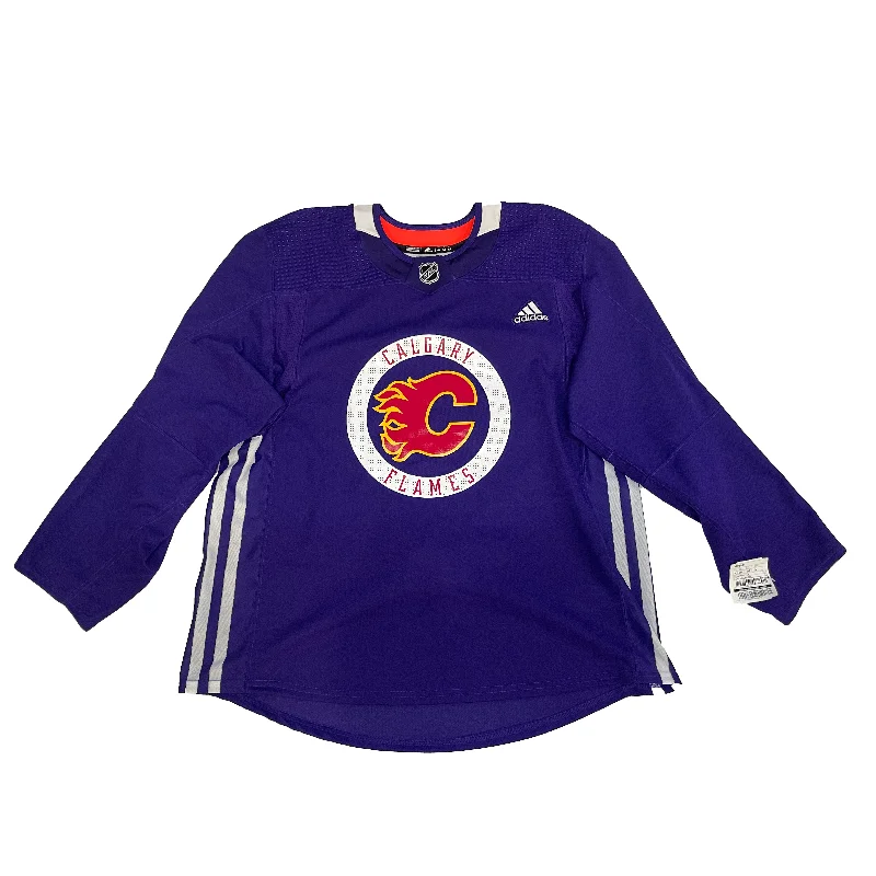 Comfortable Jogging Trousers Pants-Women's Feminine Pants-NHL - Calgary Flames New Adidas Practice Jersey (Purple)