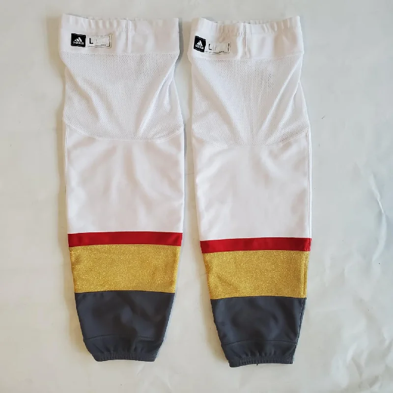 Basic Trousers Pants-Women's Novelty Print Pants-NHL Pro Stock Adidas Hockey Socks - Vegas Golden Knights (White)