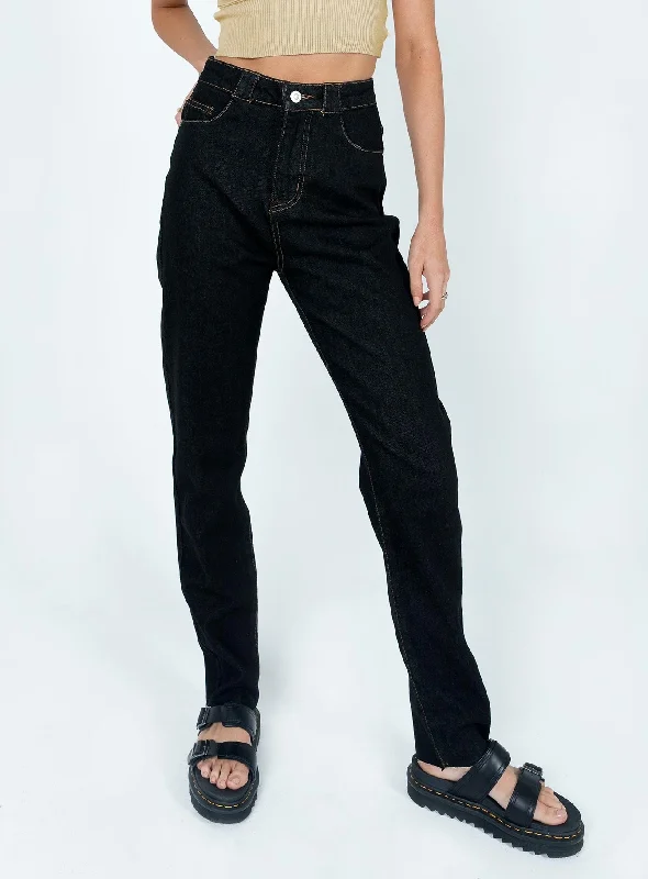 Cotton Work Pants-Women's Bold Color Pants-The Breanne 70s High Rise Jean Black