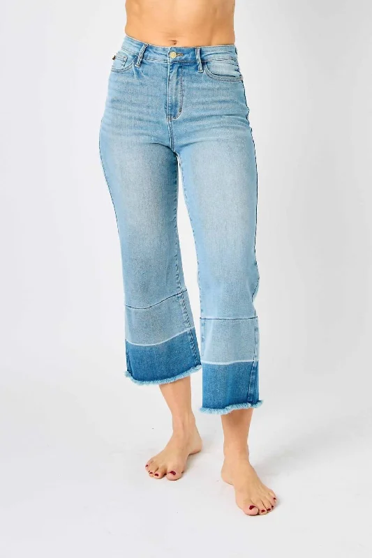 Relaxed-fit Beach Pants-Women's Party Pants-Release Hem Wide Crop Jean In Light Wash