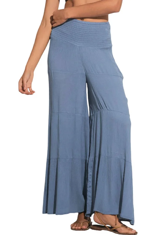 Classic Gray Pants-Women's Straight Fit Pants-Rome Wide Leg Pants In Deep Blue