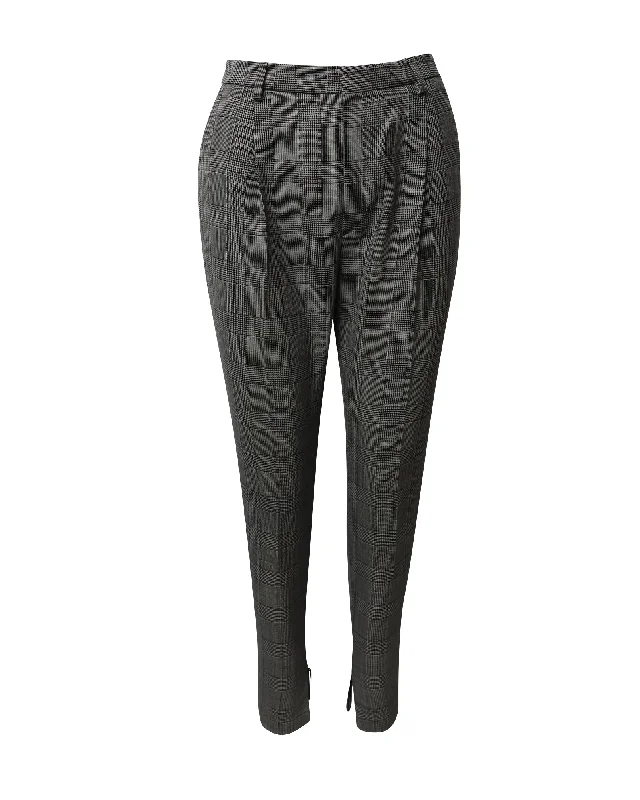 Winter Maternity Pants-Women's Loose Fit Pants-Saint Laurent Checked Slim Trousers in Grey Wool